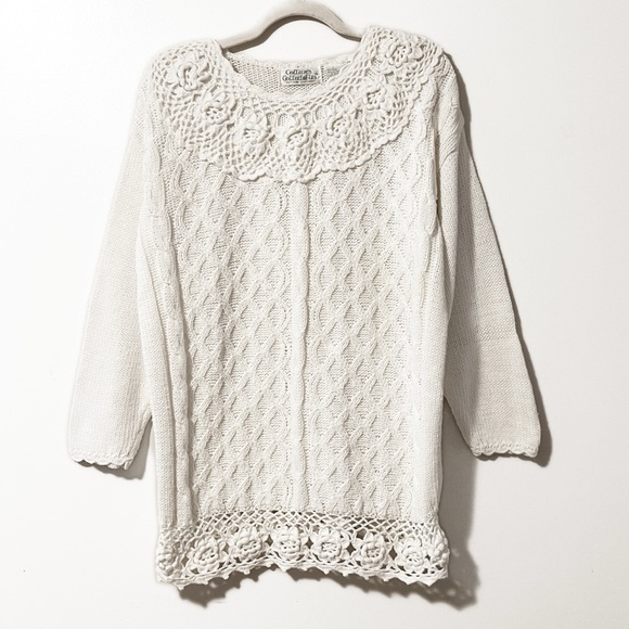 Vintage | Floral Lattice Cable Knit Cottonn Blend Sweater - Picture 2 of 10